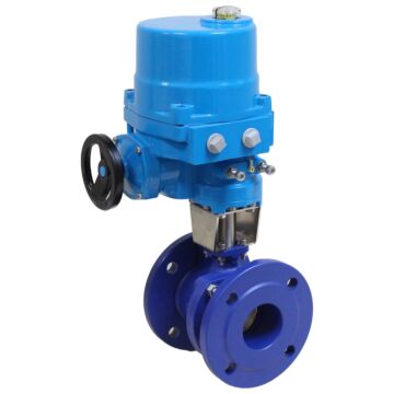 Kugelhahn-TF, DN65, mit Antrieb-NE09 GGG-40/Ms-hartverchromt, PTFE/NBR, 24V DC, 17sek