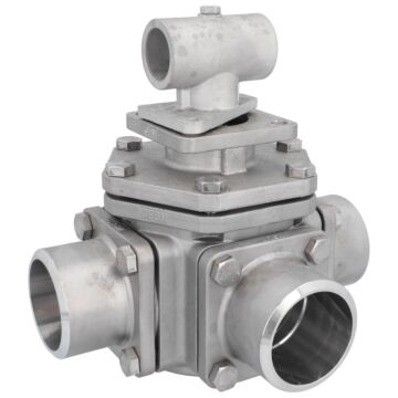 3-way ball valve DN65, PN40, T-bore, stainless steel1.4408 / PTFE / FKM, ISO5211, Weld.