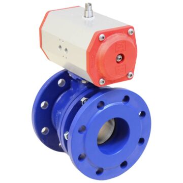 Kugelhahn-TF, DN80, mit Antrieb-ED, DW85 GGG-40/Edelstahl, PTFE/NBR, doppeltwirkend