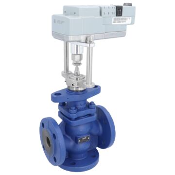 3-Wege-Motorregelventil, DN40, Flansch GG/Metall-PTFE, PN16, 24V AC/DC, Kvs=25m³/h