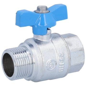Ball valve 3/4 ", PN40, brass / PTFE FKM, Internal / external thread, blue butterfly handle