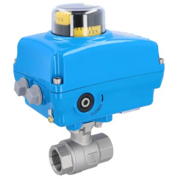 Ball valve-TO, 1 ", with drive-NE05, stainless steel/PTFE-FKM, 24V DC, running time app