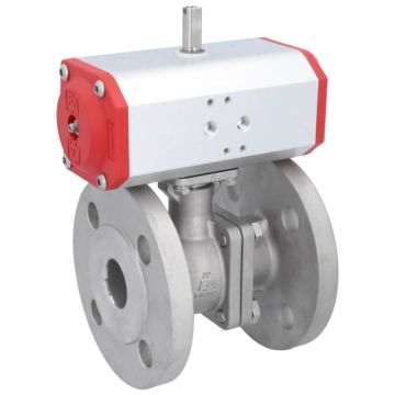 Ball valve ZP, DN32, with drive-ED, DW55, stainless steel1.4408 / PTFE FKM, double-acting