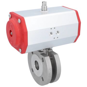 Ball valve ZK, DN32, with drive-EE, EW85, stainless steel1.4408 / PTFE FKM, spring return