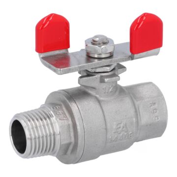 Kugelhahn, PN64, Edelstahl/PTFE 2-teilig, Innen-/Außengewinde, Flügelgriff