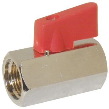 Mini ball valve 1/8", brass/PTFE-NBR, PN15, female thread, red handle