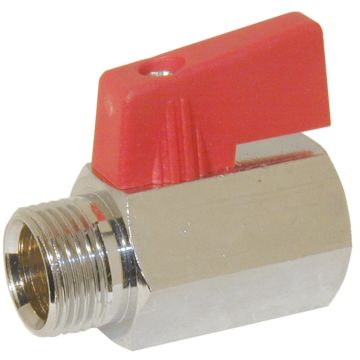 Mini ball valve 1/8", brass/PTFE-NBR, PN15, male/female thread, red handle