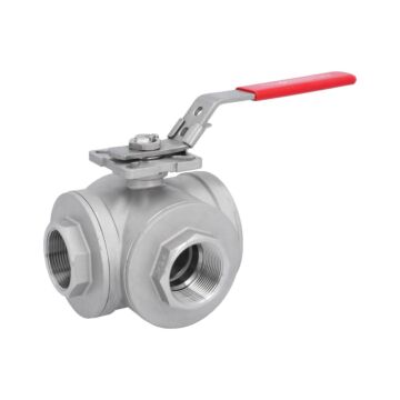 3-Wege Kugelhahn 11/2"-DIN2999, voller Durchgang L-Bohrung, Edelstahl 1.4408/PTFE-FKM, ISO5211,PN63