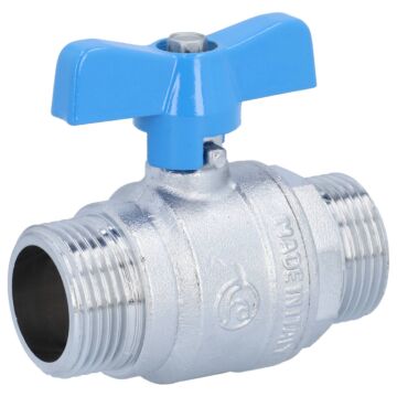 Kugelhahn, PN40, Messing/PTFE-FKM Außengewinde, Flügelgriff blau