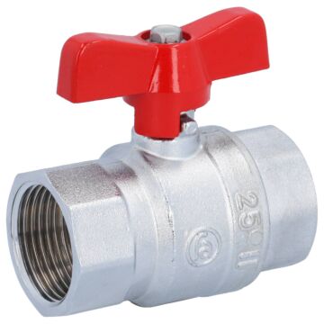 Kugelhahn 1", PN40, Ms/PTFE-FKM Innengewinde, voller Durchgang, Flügelgriff=rot