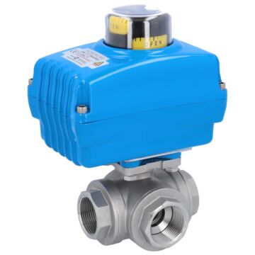 3-Wege-Kugelhahn, PN16, Antrieb NE, Edel./PTFE-FKM L-Bohrung, elektrisch betätigt