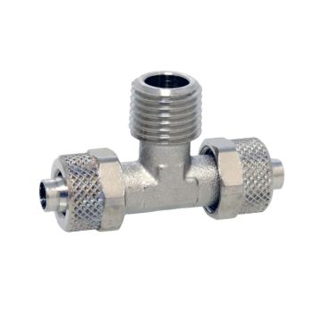 Tee conical D10-G3/8",G=centre, pneumatic fittings, brass nickel-plated