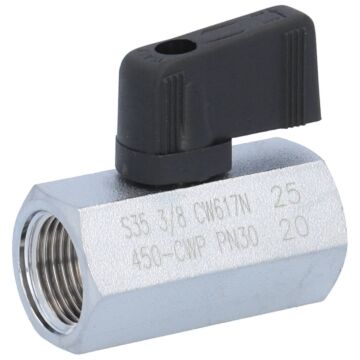 Mini-Kugelhahn, PN30, Messing/PTFE-FKM Innengewinde, Griff schwarz