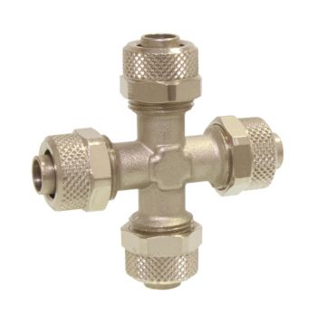 Cross Hose Connector D06, pneumatic fitting, brass nickel-plated