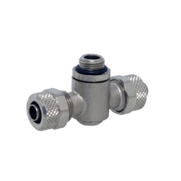 Tee, cylindrical, swivelling D10-G3/8", pneumatic fittings, brass nickel-plated