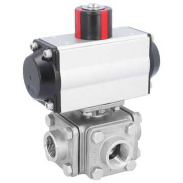 Kugelhahn-ZD, 3/4", mit Antrieb-OD, DW50 Edelst. 1.4408/PTFE-FKM, T-Bohrung, doppeltwirkend