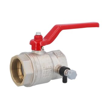 Ball valve 11/2 ", PN20, brass / PTFE-NBR, Female, with emptying