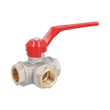 3-Wege-Kugelhahn, PN35 bis PN55, Messing/PTFE-NBR T-Bohrung, allseitig dichtend