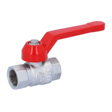 Ball valve 3/8 ", PN40, brass / PTFE FKM Female, full bore, hand lever = red