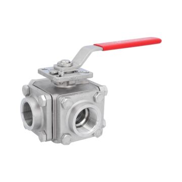 3-Wege Kugelhahn 11/4", PN40, L-Bohrung Edelstahl 1.4408/PTFE/FKM, ISO5211