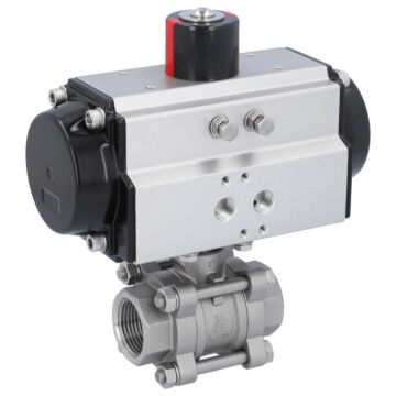 Kugelhahn, PN16, Antrieb OE, Ed./PTFE-FKM Innengewinde, pneum., federrückstell., hohlraumarm