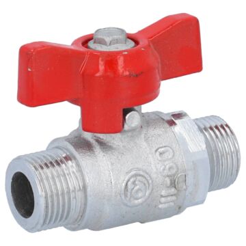 Kugelhahn 3/8", PN40, Ms/PTFE-FKM Außengewinde, voller Durchgang, Flügelgriff rot