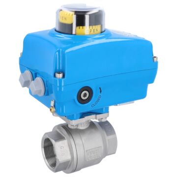 Kugelhahn MU, 11/2", mit Antrieb NE05 Edelstahl/PTFE-FKM, 230V 50Hz, Laufzeit 14sek.