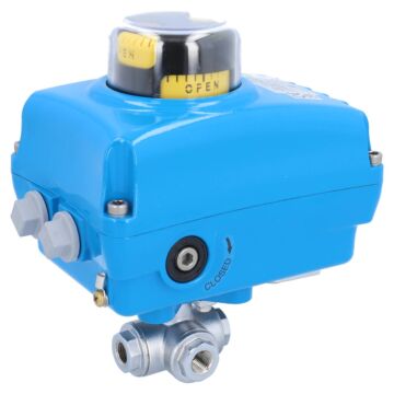 Kugelhahn-TN, 1/4", mit Antrieb-NE05 Ms./PTFE-FKM, L-Bohrung, 24V DC, Laufzeit ca.10sek