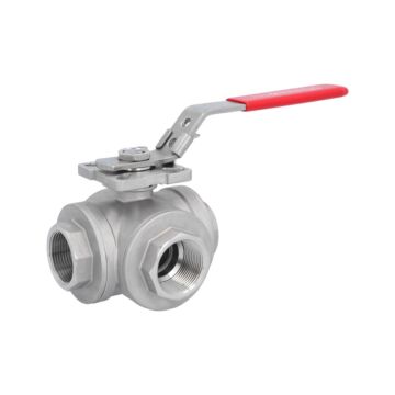 3-Wege Kugelhahn 11/4"-DIN2999, voller Durchgang T-Bohrung, Edelstahl 1.4408/PTFE-FKM, ISO5211,PN63