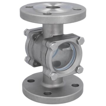 Schauglas DN25, Edelstahl CF8M/PTFE, EN558-28-F1 Deckelscheibe: bruchsicheres Glas (ESG), PN16