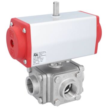 Kugelhahn-ZD, 1", mit Antrieb-ED, DW63, AX Ed1.4408/PTFE-FKM,T-Bohrung,doppeltwirk.