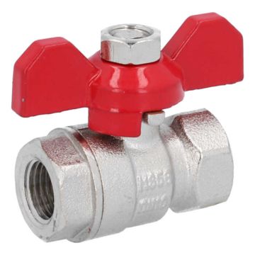 Ball valve 1/4 ", PN25, T-handle Aluminum red, brass / PTFE NBR, female, full bore