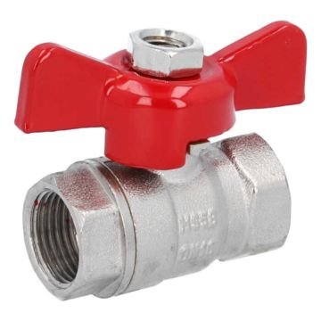 Kugelhahn 3/8", PN25, Flügelgriff Alu-rot Ms/PTFE-NBR, Innengewinde, voller Durchgang