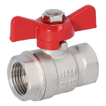 Kugelhahn 1/2", PN25, Flügelgriff Alu-rot Ms/PTFE-NBR, Innengewinde, voller Durchgang