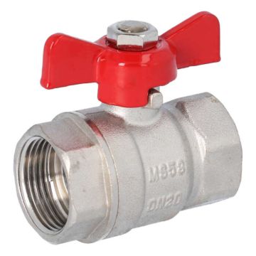 Kugelhahn 3/4", PN25, Flügelgriff Alu-rot Ms/PTFE-NBR, Innengewinde, voller Durchgang