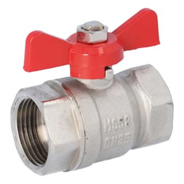 Ball valve 1 "PN25, T-handle Aluminum red, brass / PTFE NBR, female, full bore