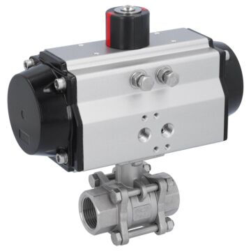 Kugelhahn, PN16, Antrieb OE, Ed./PTFE-FKM Innengewinde, pneum., federrückstell., hohlraumarm