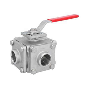 3-Wege Kugelhahn DN40, PN40, L-Bohrung Edelstahl 1.4408/PTFE/FKM, ISO5211, Anschweißende