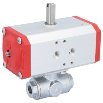 Kugelhahn-TN, 1/4", mit Antrieb-EE, EW43 Ms./PTFE-FKM, T-Bohrung, federrückstellend