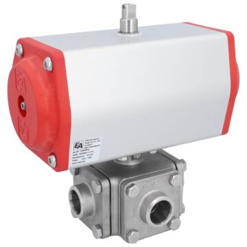 Kugelhahn-ZD, DN25, m. Antrieb-EE, EW85 Ed1.4408/PTFE-FKM,L-Bohrung,federrückst.