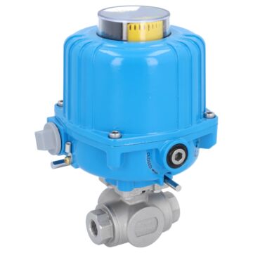Ball valve BD, 1/4", actuator NE03, full bore st. st./PTFE-FKM, T-bore, 230V 50Hz, oper.time 12s