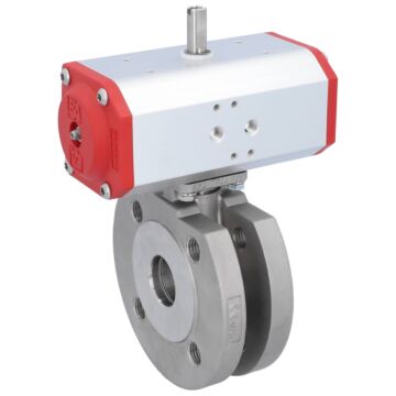 Kompakt-Kugelhahn, PN16, Antrieb ED, hohlraumarm Edelstahl/PTFE-FKM, pneumatisch, doppeltwirkend