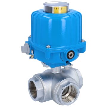 Kugelhahn-TN, 11/4", mit Antrieb-NE03 Ms./PTFE-FKM, L-Bohrung, 24V DC, Laufzeit 14sek