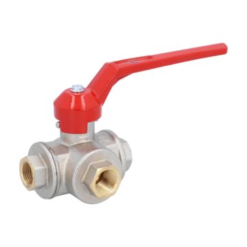 3-way ball valve 3/8 ", PN55, brass / PTFE-NBR T-bore, sealed on all