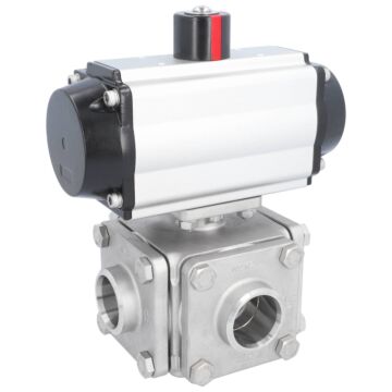 Ball valve-ZD, DN50, with actuator-OD, DA85, st. steel 1.4408/PTFE-FKM, L-bore, double acting