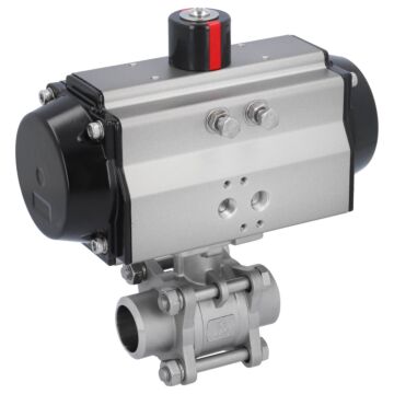 Kugelhahn, PN16, Antrieb OE, Ed./PTFE-FKM Anschweißende, pneum., federrückstell.,hohlraumarm