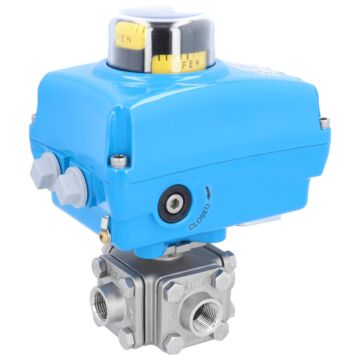 Ball valve ZD, 1/2 ", with drive NE05 stainless steel/PTFE, L-bore, 230V 50Hz, runtime 1
