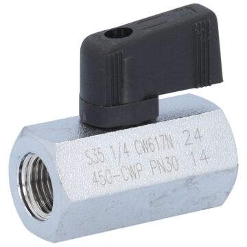 Mini-Kugelhahn 1/4", Ms/PTFE-FKM PN30, -20 bis +90°C, Innengewinde