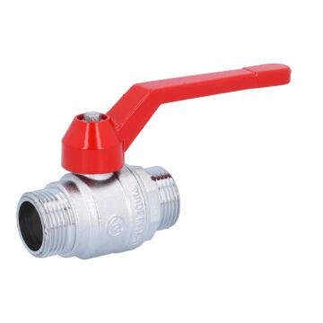 Kugelhahn, PN40, Messing/PTFE-FKM Außengewinde, Handhebel rot