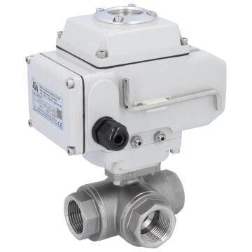3-Wege-Kugelhahn, PN16, Antrieb LE, Edel./PTFE-FKM T-Bohrung, elektrisch betätigt